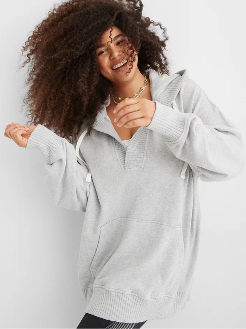 aerie Light Gray V-Neck Hoodie Pullover